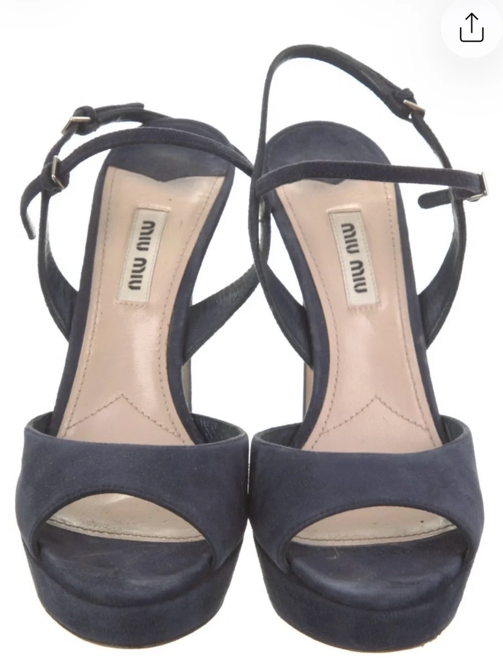 Miu Miu Navy Suede Peep-Toe Platform Slingback Heels